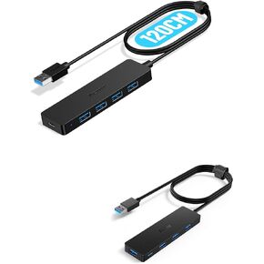 Aceele 4ft Cable Cable USB 3.0 حزمة محور من 4ft USB 3.0 محور مع منفذ الطاقة من النوع C 5V3A ، و 4 شوائب ضيقة متعددة المنافذ للكمبيوتر سطح المكتب ، الكمبيوتر المحمول ، Chromebook ، Mac Mini ، IMAC ، PS4