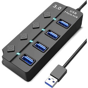 USB 3.0 Hub with 4*USB 3.0 Ports, 5Gbps High-Speed USB Extender with Individual Switch and LED Indicator Light, USB Hub for Laptop, PC, MacBook, Mac Pro, Mac mini, iMac, Surface Pro and More-1FT