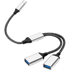 Type-C One Male to USB 3 Female Port Expansion Dock，Type-C Data&Charger Power Split Adapter for Mac Mini 2024,Laptop,PC,Xbox One Series X/S,PS4,PS5 (Type-C to 2 USB-0.8FT)