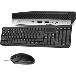 HP Elitedesk 800 G5 Mini Desktop Computer PC مع لوحة مفاتيح RGB ، Intel Core I5-9500T 9th Gen ، حتى 3.7 جيجا هرتز ، 16 جيجا بايت DDR4 ، 256 جيجابايت SSD ، 4K دعم ، WiFi-6 ، Bluetooth Windows 11 Pro ، Black (Rended)