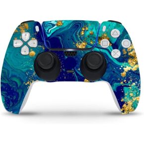 ZOOMHITSKINS Compatible with PS5 Controller Skin, Vinyl for Durable & Fit, Golden Turquoise Marble Planet Green, Easy to Use, Bubble-free, Precisely Cut