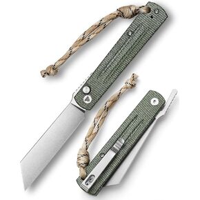 Japanese Higonokami Razor Button Lock Folding Pocket Knife for Men or Women, EDC Tool Camping Outdoor Knives with Pocket Clip，3.2" 10Cr15CoMoV Blade and Micarta Handle Hydra-04G