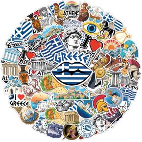 64pcs Greece Stickers - Greek Travel Sticker Decorations Waterproof Decals for Water Bottles Laptop Luggage Computer Scrapbooking Teens Adults Girls Kids Funny Party Birthday Decorations