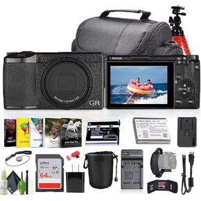Ricoh GR III Compact Portable Digital Camera (15039) + 64GB Memory Card + Photography Software + LED Light + Camera Bag + Flexible Tripod + Li 90B Battery + External Charger + More