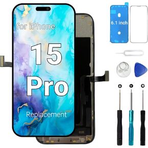 for iPhone 15 Pro Max Screen Replacement, 6.7''LCD COF Display and Touch Digitizer Full Assembly with Repair Tool Kits, Screen Protector (Model A2849, A3105, A3106, A3108)
