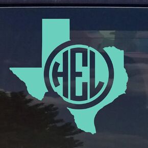 Texas Custom Circle Monogram Initials Vinyl Decal Sticker for Cars YETI Cup Laptop (3"x3", Mint/Teal)