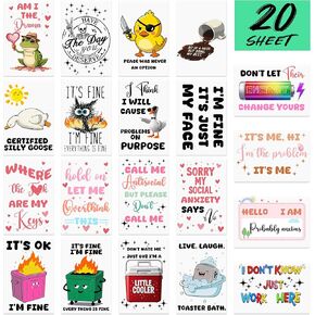 20Pcs UV DTF Cup Wraps Stickers Sarcastic UV DTF Transfer Stickers Decals for Glass Waterproof Rub Funny Sticker for Adult DIY Notebook Luggage Laptop Crafts to Mask Watermark