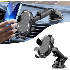 1 PC Car Suction Cup Mobile Phone Holder, Dashboard Windshield Retractable Auto Clamping Grab and Go Navigation Support, Rotatable Multi-Angle Adjustable Bracket, Universal for Cars (Black)