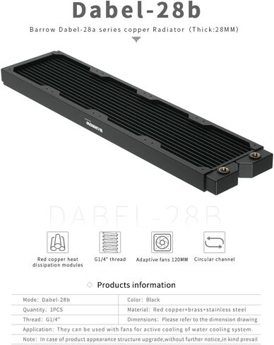Barrow Dabel-a Series Red Copper Radiator 28mm Thick Heat Sink 120mm 240mm 360mm 480mm Dabel-28B Black (480mm) in Saudi Arabia
