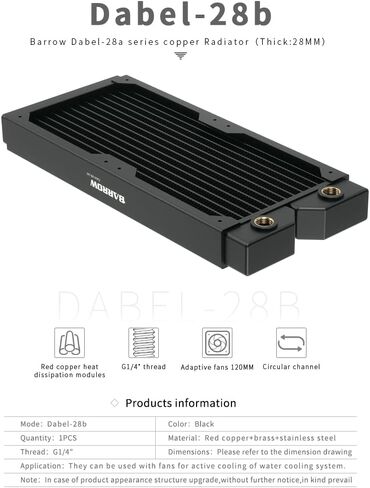 Barrow Dabel-a Series Red Copper Radiator 28mm Thick Heat Sink 120mm 240mm 360mm 480mm Dabel-28B Black (480mm) in Saudi Arabia