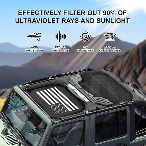 Durable Polyester Mesh Sunshade for Jeep Wrangler JK & Unlimited 2 Door (2007-2018), UV Protection, Breathable, Easy Install in Saudi Arabia