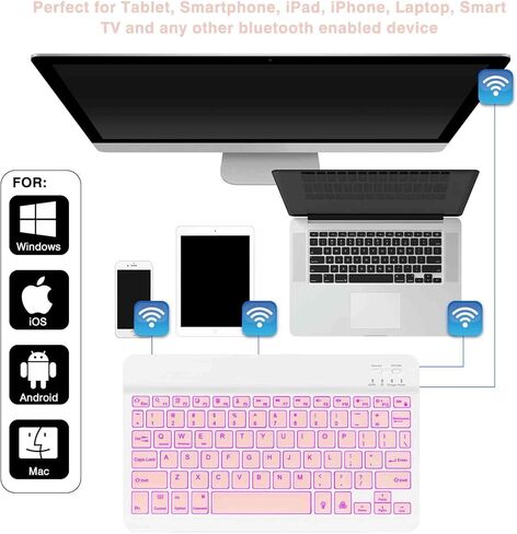 UrbanX UX030 لوحة مفاتيح مريحة خفيفة الوزن مع خلفية RGB ضوء ، لوحة مفاتيح متعددة القابلة لإعادة الشحن Bluetooth 5.1 و 2.4 جيجا هرتز توصيل مفاتيح اتصال مستقر متوافق مع وسادة الشرف 5 10.1 in Saudi Arabia