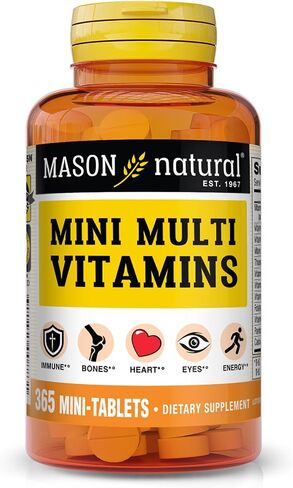 MASON NATURAL Mini Multi Vitamins, Vitamins A, C, D3, E, B1, B2, B3, B6, B12, Folate and Calcium for Overall Health, 100 Tablets in Saudi Arabia