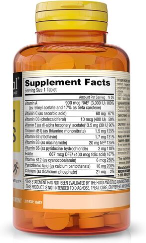 MASON NATURAL Mini Multi Vitamins, Vitamins A, C, D3, E, B1, B2, B3, B6, B12, Folate and Calcium for Overall Health, 100 Tablets in Saudi Arabia