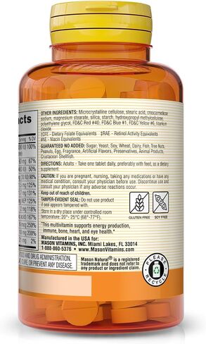 MASON NATURAL Mini Multi Vitamins, Vitamins A, C, D3, E, B1, B2, B3, B6, B12, Folate and Calcium for Overall Health, 100 Tablets in Saudi Arabia