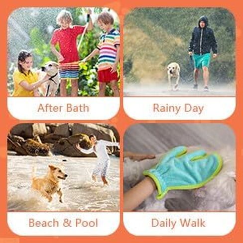 Pawyee Super Soft Fast-Drying Dog Towel with Drying Gloves for Cold Weather, Beach, Pool - Adjustable Microfiber Bath Robe Set (2 pcs) for Cats and Dogs (XL, Blue Dino) in Kuwait