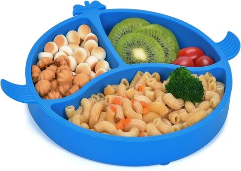 PARENTCARE Toddler Plates, Stay Put Baby Plates with Suction, Food Grade Silicone Divided Suction Plates for Toddler and Babies, Baby Led Weaning Plates, Non Slip Self Feeding Supplies for Any Surface in Saudi Arabia