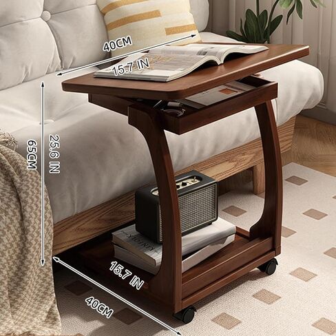 طاولة الأريكة على شكل C ، طاولة جانبية مع عجلات دوارة 360 درجة ، طاولة نهاية قابلة للإمالة 45 درجة قابلة للتعديل لجهاز الكمبيوتر المحمول الأريكة (الجوز ، 15.7 * 15.7 * 24.8in) in Kuwait