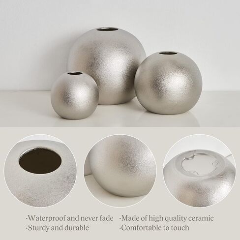 Gold Vase Ceramic Vase Set of 3, Modern Vases for Decor, Gold Vases Home Decor, Round Decorative Vase for Table Centerpiece Wedding Dining Office Gold Living Room Decor in Kuwait