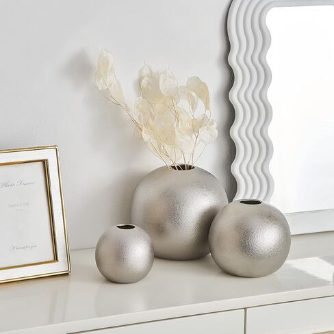 Gold Vase Ceramic Vase Set of 3, Modern Vases for Decor, Gold Vases Home Decor, Round Decorative Vase for Table Centerpiece Wedding Dining Office Gold Living Room Decor in Kuwait
