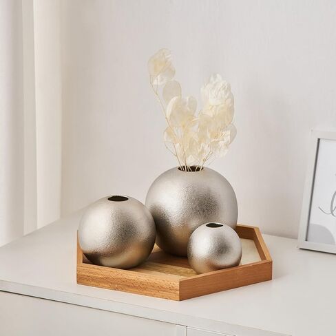 Gold Vase Ceramic Vase Set of 3, Modern Vases for Decor, Gold Vases Home Decor, Round Decorative Vase for Table Centerpiece Wedding Dining Office Gold Living Room Decor in Kuwait