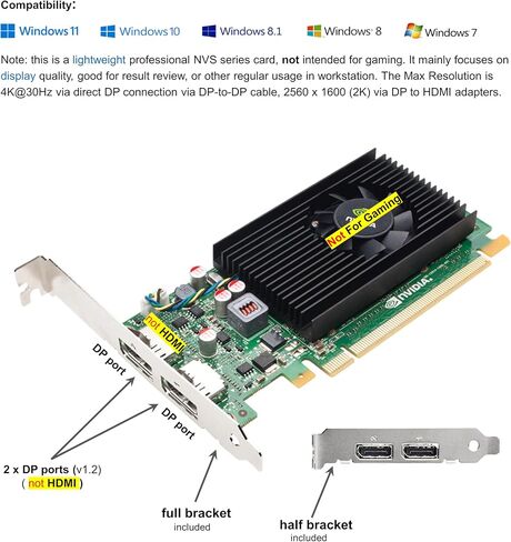 Quadro NVS 310 Compatible with Dual displayports, Both Half and Full Size Brackets for Both SFF or Regular Full Size Computer(1 Year Warranty) in Saudi Arabia