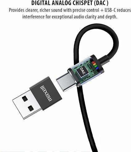 MAXELL USB-C السلكية السلكية مع محول USB-A ، ميكروفون مدمج مع وحدة تحكم في الصوت والتحكم في المسار ، متوافقة مع جميع الأجهزة مع منفذ USB-C و/أو USB-A ، شرائح رقمية غامرة ، وايت ، 197293 in Saudi Arabia