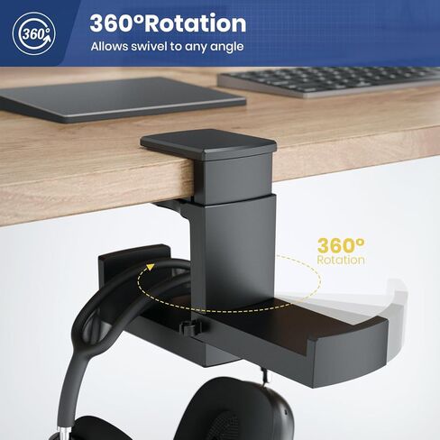 حامل حامل سماعة رأس مزدوج - خطافات سماعات ألعاب في Eurpmask 2 في 1 PC ، شماعات سماعة رأس 360 درجة مع Clamp و Cable Clip منظم ، رأس سماعات الرأس تحت مشبك سماعة الأذن المكتبي أسود in Kuwait