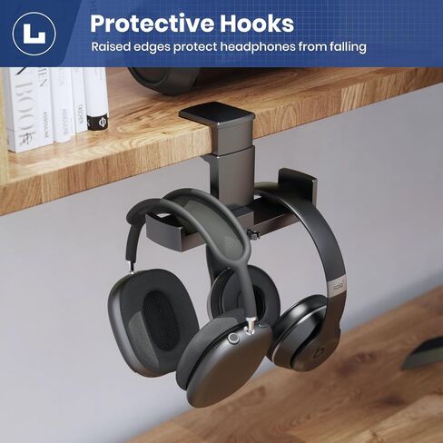 حامل حامل سماعة رأس مزدوج - خطافات سماعات ألعاب في Eurpmask 2 في 1 PC ، شماعات سماعة رأس 360 درجة مع Clamp و Cable Clip منظم ، رأس سماعات الرأس تحت مشبك سماعة الأذن المكتبي أسود in Kuwait