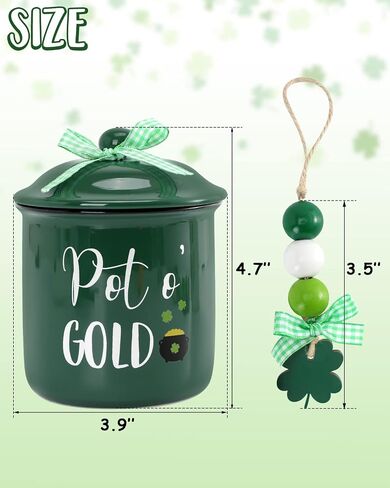 St. Patrick's Day Tiered Tray Decor Lucky Ceramic Canister Saint Patty's Day Bowl Candy Holder with Buffalo Plaid Bowknot Shamrock Wood Beads Farmhouse Home Table Centerpiece Decoration Supplies in Saudi Arabia