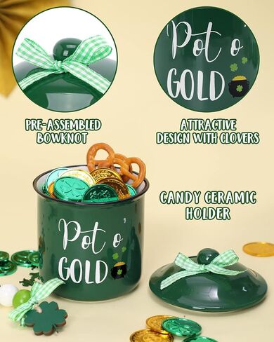 St. Patrick's Day Tiered Tray Decor Lucky Ceramic Canister Saint Patty's Day Bowl Candy Holder with Buffalo Plaid Bowknot Shamrock Wood Beads Farmhouse Home Table Centerpiece Decoration Supplies in Saudi Arabia
