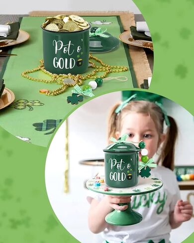 St. Patrick's Day Tiered Tray Decor Lucky Ceramic Canister Saint Patty's Day Bowl Candy Holder with Buffalo Plaid Bowknot Shamrock Wood Beads Farmhouse Home Table Centerpiece Decoration Supplies in Saudi Arabia