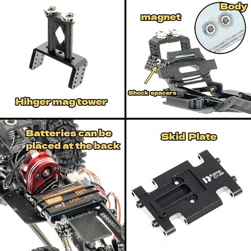 طقم هيكل من ألياف الكربون RampCrab لـ SCX24، انزلاق بزاوية 7 درجات، طقم هيكل LCG لـ SCX24 المحوري C10، JLU، Bronco، Deadbolt in Kuwait
