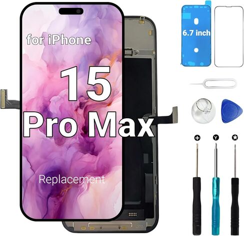 for iPhone 15 Pro Max Screen Replacement, 6.7''LCD COF Display and Touch Digitizer Full Assembly with Repair Tool Kits, Screen Protector (Model A2849, A3105, A3106, A3108) in Saudi Arabia