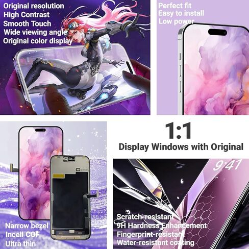 for iPhone 15 Pro Max Screen Replacement, 6.7''LCD COF Display and Touch Digitizer Full Assembly with Repair Tool Kits, Screen Protector (Model A2849, A3105, A3106, A3108) in Saudi Arabia