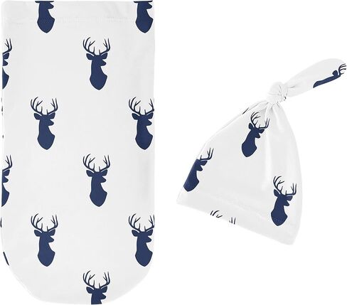 Sweet Jojo Designs Woodland Animal Toile Baby Boy or Girl Cocoon and Beanie Hat 2pc Set Jersey Stretch Knit Sleeping Bag for Infant Newborn Nursery Sleep Wrap Sack - Grey Green Forest Bear Deer Fox in Saudi Arabia