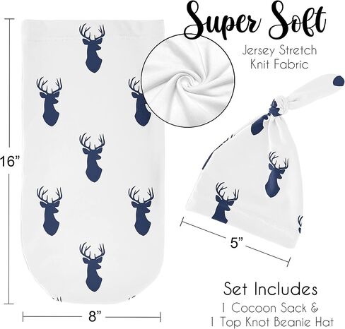 Sweet Jojo Designs Woodland Animal Toile Baby Boy or Girl Cocoon and Beanie Hat 2pc Set Jersey Stretch Knit Sleeping Bag for Infant Newborn Nursery Sleep Wrap Sack - Grey Green Forest Bear Deer Fox in Saudi Arabia