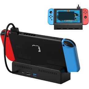 Swit*ch TV Docking Station 8-in-1 4K HDMI Switch Adapter Base Station 100W Type C Charging Stand Portable 4 Game Slot Swit*ch O*LED