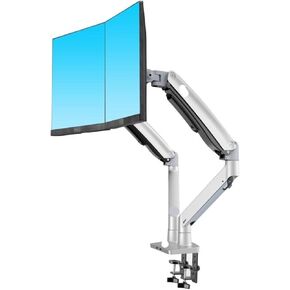 Aluminum Alloy 22-32 Inch Dual LCD LED Monitor Mount Gas Spring Arm Full Motion Monitor Holder Support with 2 USB Ports(White)