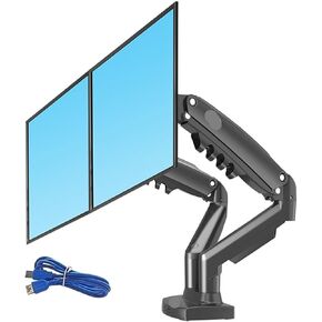 F160 Gas Spring 360 Degree Desktop 17"-27" Dual Monitor Holder Arm with USB3.0 Monitor Mount Bracket Load 2-9kg Each(with Two USB3.0)