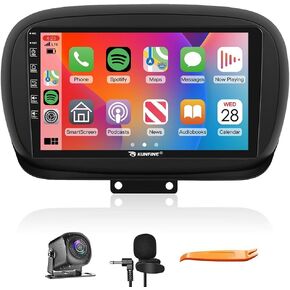 Kunfine Car CarPlay Android Auto Navigation Stereo GPS Radio Reverse Camera Display 9" IPS Touchscreen Headunit Tablet Pad Media Player for Fiat 500X 2014-2020, if Applicable Octa Core 4G+64G