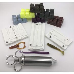 INJEX Petite BASS Lure Making Kit - 3 Soft Plastic Injection Fishing Lure MOLDS Injector 6 Resin Colors - FusionX Fishing