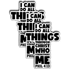 (3Pcs) I Can Do All Things Through Christ Who Strengthens Me Sticker Christian God Cristianos Cross Bible Waterproof Vinyl Water Bottle Books Phone Laptops Gifts for Love Jesus Decals 3x2.2 Inch