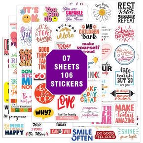 Waterbottle Sticker Inspirational Quotes, Motivational Laptop Decals Waterproof Vinyl Stickers for Travellers Bags, Scrapbook Stickers (106 pcs 7 Sheets)