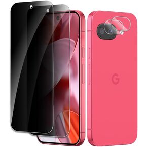 [2+2 Pack] Privacy Screen Protector for Google Pixel 9A, Anti-Spy Shatterproof Tempered Glass with Camera Lens Tempered Glass 9H Hardness Bubble Free Anti-Glare Case Friendly