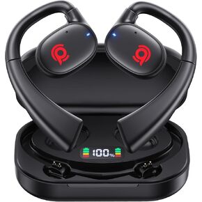 Open Ear Bluetooth Headphones Stereo Sound Clear Call Air-Conduction Wireless Charging Case LED Digital Display Ear Hook Wireless Earbuds with Microphone Waterproof Earphones for Sport Workout Running