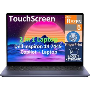 Dell Inspiron 14 7445 2-in-1 Business Business Laptop ، 14.0 "شاشة تعمل باللمس IPS FHD+ (AMD RYZEN 5 8640HS ، 8GB DDR5 ، 512GB SSD ، AI COPILOT ، Backlit KYB ، Fingerprint ، WIFI 6E ، BT 5.3 ، Win 11 Home) (