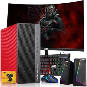 HP Z1 Gaming Desktop, Christmas Edition – Intel Core i7 9th Gen | 16GB DDR4 Ram | 512GB SSD | GTX 1660s | New 24 Inch Curved Monitors | Win 11 Pro Computer Tower for PC Gamers, Carbon Red (Renewed)