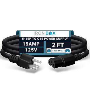 IronBox Electric - Heavy-Duty 5-15P to C15 Power Supply Cable - 15A 125V, 14/3 SJT Supply Cord - Male End 5-15 Plug/Female End C15 Connector - UL Listed PC Power Cord - (Red, 6 Foot)