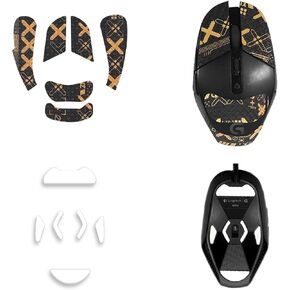 Mouse Grip Tape Full Coverage for Logitech G303 and Logitech G302, Mouse Anti Slip Grip Tape,Self-Adhesive Sweat-Resistant Professional Mice Upgrade Kit(Foot pad + Black-Gold Mouse Tape)